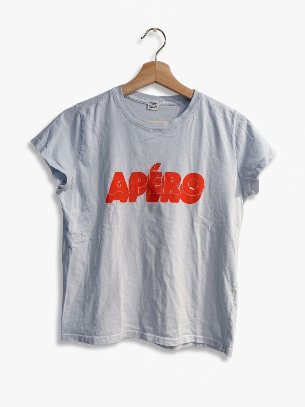 Clare V Apéro Graphic Tee - Light Blue with Red Logo